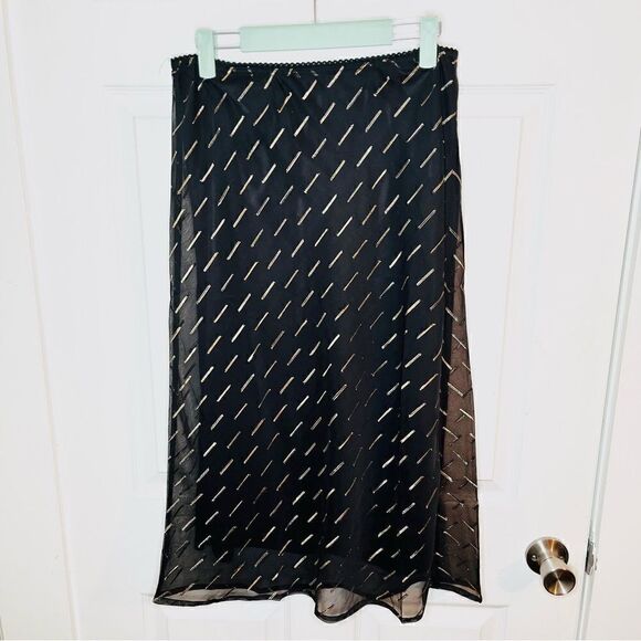 BAND OF GYPSIES Gold Metallic Flocked Overlay Midi Skirt Black M NWT - Picture 4 of 11